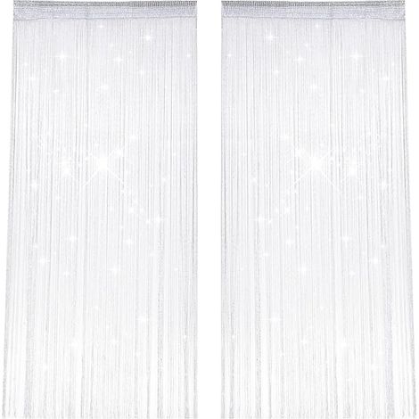 2 Pièces Rideaux Fils, 91X 200 cm Clignotant Rideau Perle, Blanc String Porte Rideau,Anti Mouche pour Porte Exterieure pourCafé, Décoration de Fenêtre (1/4)
