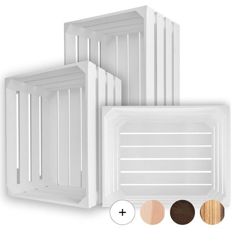 Caisse de Rangement Vintage en Bois Blanc - 50 x 40 x 30 cm