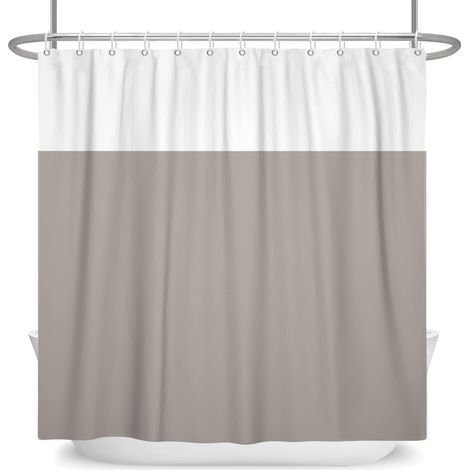 140x180cm Marron Blanc Bicolore Rideau de Douche Minimaliste Thème Tissu Polyester Rideau de Bain Classique Traditionnel Couleur Unie Rideau de Baignoire pour Salle de Bain avec Crochets (1/5)