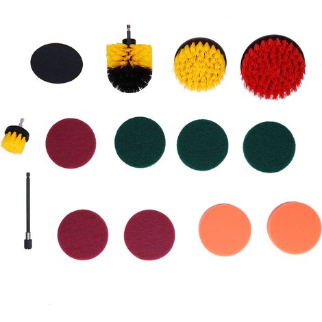 Kit de nettoyage électrique comprenant 14 accessoires de brosse pour perceuse, brosses et tampons à récurer. (1/5)