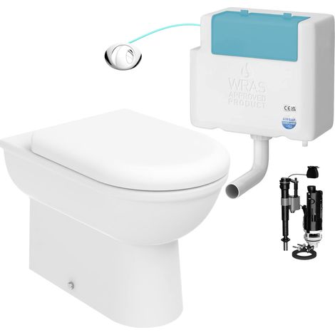 Gloss White D Shape Back to Wall Toilet and Concealed Cistern Set - Bottom Entry (1/4)