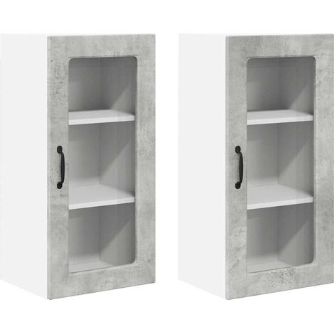 vidaXL Cabinet en verre mural LUCCA 2 pc Gris béton Bois d'ingénierie