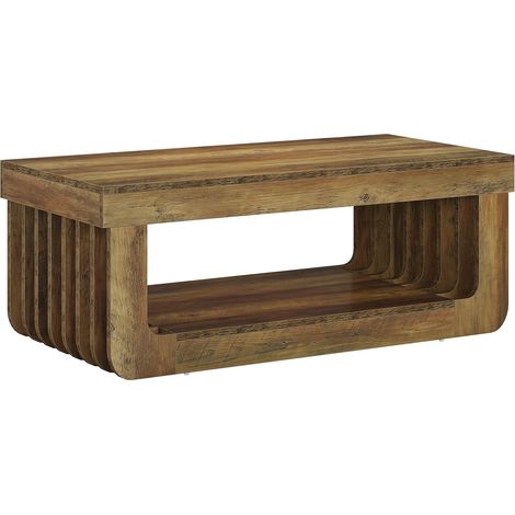 Table centrale rectangulaire 120 cm en bois – Table basse de salon à 2 niveaux avec tablette inférieure de rangement (1/5)