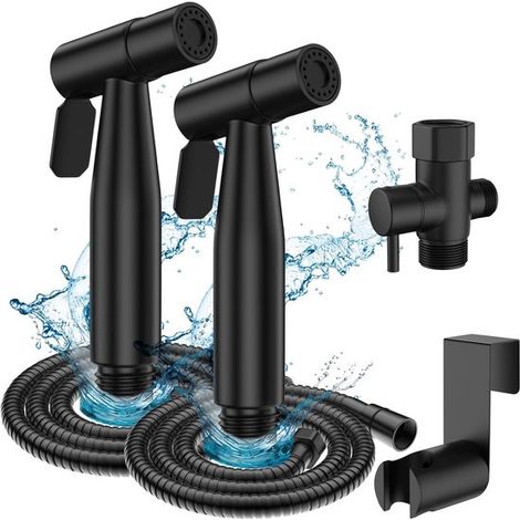 Pulvérisateur de bidet pour toilettes - Kit de pulvérisation portatif avec pression réglable - Acier inoxydable - Noir (1/5)