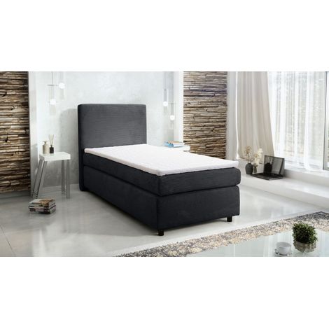 Boxspringbett Hotelbett 90x200 Bonellfederkern Bett Topper Paxos Cordstoff Grau (1/3)