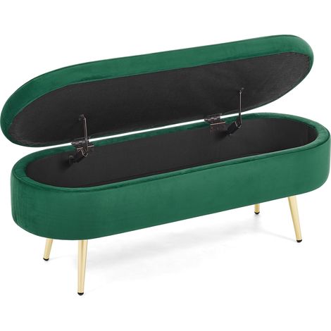 Banc de rangement ovale en velours vert foncé, coffre 20 L, structure en bois et pieds métal dorés, 110 x 40 x 42 cm, pour chambre et salon CHICFURN (1/5)