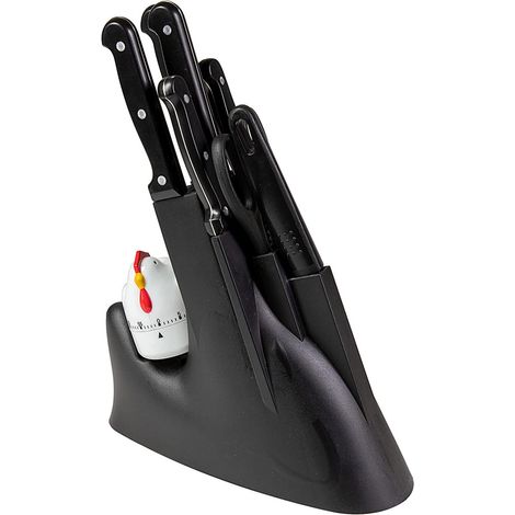 Set da Cucina 9 Pezzi Coltelli Acciaio Inossidabile Blocco Nero Forbici e Timer (1/2)