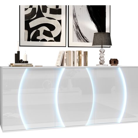 ELVMI Aparador con 3 Puertas y Estantes Ajustables, LED, para Salón, de Tablero de Partículas, 150 x 40 x 70 cm, Blanco (1/5)