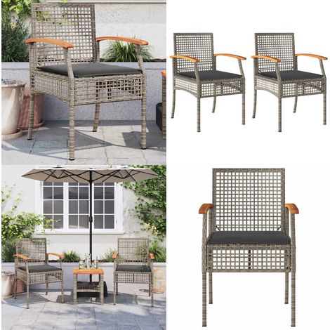 Gartenstühle mit Kissen 2 Stk. Grau Poly Rattan Akazienholz - Gartensessel - Gartenmöbel - Outdoor Möbel - Rattan Stuhl - Lounge Chair - Home & Living (1/5)