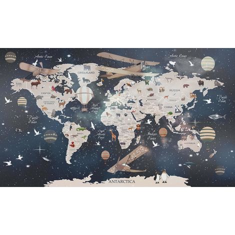 Papier peint panoramique Enfants - Carte du Monde - 195 cm x 115 cm (1/2)