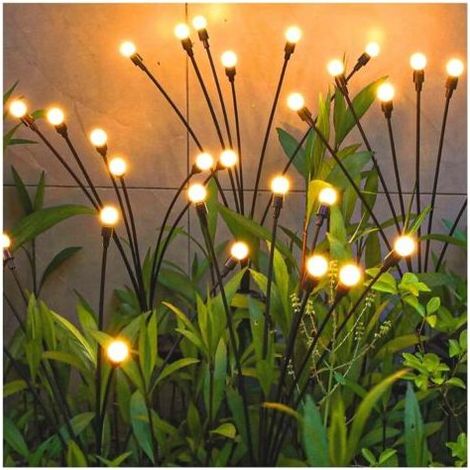 Pr Lampes Solaires Exterieur,2 Pièces 10 LED Lumières Solaires Lucioles pour Jardin, Balcon,Lampe Solaire Exterieur Jardin Décoration,Étanche IP65,[Classe énergétique C] (Blanc Chaud)