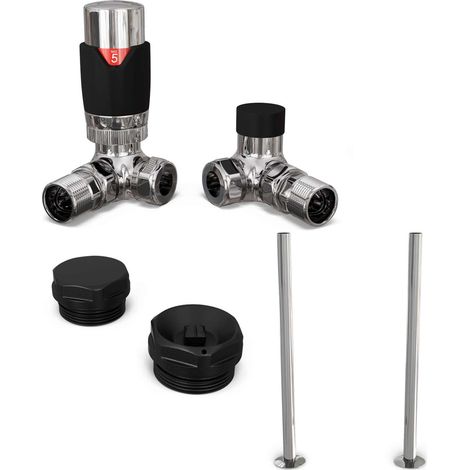 Talus Flair - Thermostatic Radiator Valve & Installation Kit - Black Corner 15mm