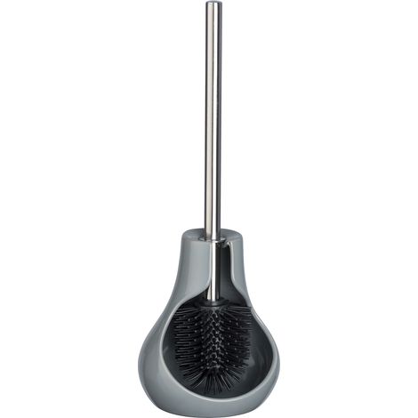 WENKO Spazzola WC in silicone Drop Neo, Spazzola WC nera, ceramica, 14x40x13,5 cm, grigio (1/4)