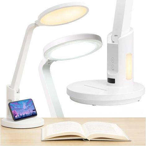 Lampada da scrivania a LED con luce notturna - Batteria da 6000 mAh, luce e modalità regolabili, supporto per telefono, stabile, perfetta per studiare e lavorare - Alogy MultiStand™ bianca (1/5)