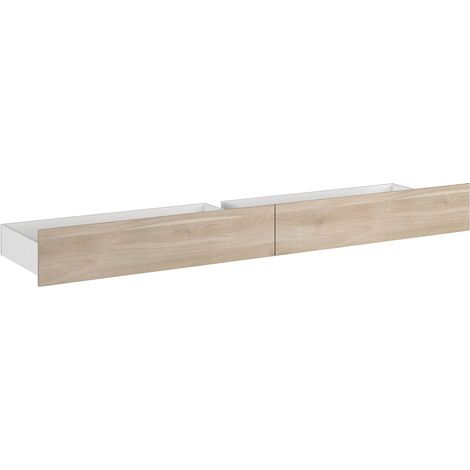Vente-Unique – Lit avec 2 tiroirs 140x190 cm – Panneau de particules mélaminé – Éco-responsable PEFC – Montage facile – Coloris naturel (1/4)