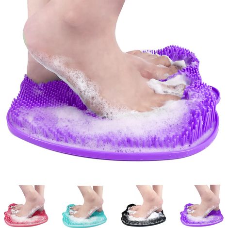 Tapis de douche exfoliant pour les pieds, tapis de massage pour les pieds XL plus grand format avec ventouses antidérapantes(purple)
