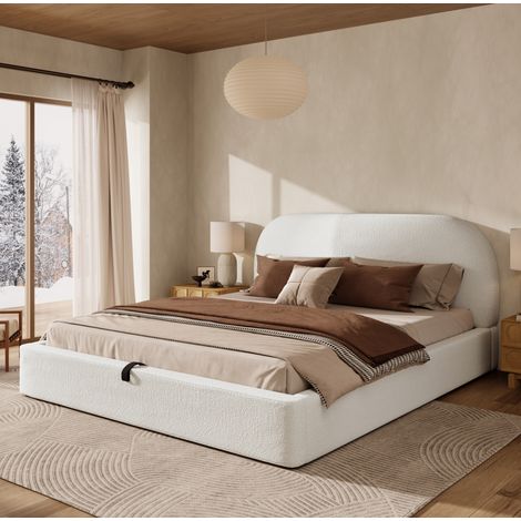 Lit coffre 180x200 avec tête de lit Bouclé HAVRYA (1/5)