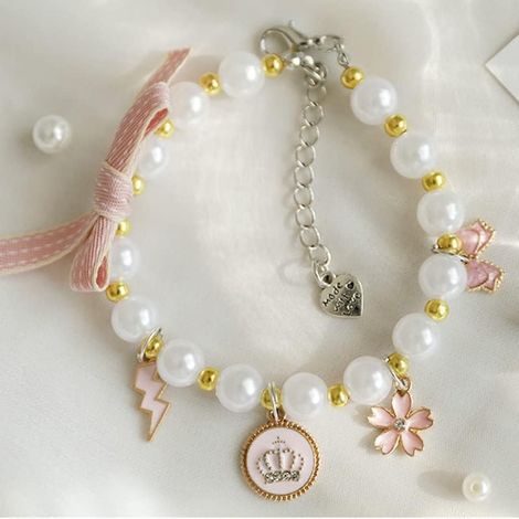 Collier pendentif perle rose pour chien et chat, accessoire de mode élégant, bijou décoratif pour animal de compagnie (1/5)