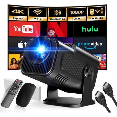 [App intégrée] 2025 Upgraded Vidéoprojecteur 1920  1080P FHD 4K Mini Projecteur Portable Dual Contrôle avec Souris Android TV WiFi 6 BT5.2 180° Rotation HDMI/TV Stick/USB/PS5, avec HDMI et Souris (1/5)