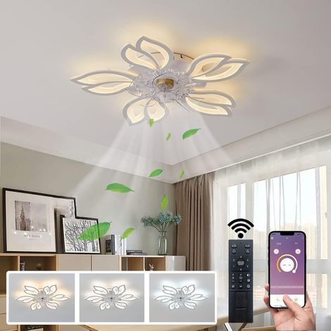Ventilateur de plafond avec éclairage, plafonnier avec télécommande et application, variateur d'intensité, 3 températures de couleur, minuterie, blanc