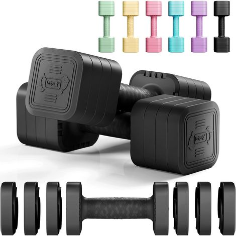Lot de 2 Haltères Musculation Réglable Quadrilatère 2,5kg 5kg (1/5)