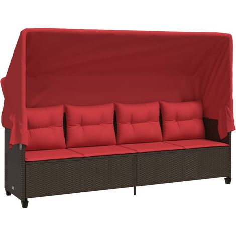 Maison Exclusive - Sonnenliege mit Dach und Kissen Braun Poly Rat