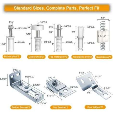 Kit de quincaillerie pour porte pliante, compatible avec les rails de 7/8" à 1", pièces d'installation et de réparation pour portes pliantes (kit de quincaillerie pour porte pliante en 2 parties)