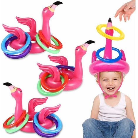 15 pièces gonflable Flamingo piscine jouets anneau lancer jeu de piscine, flamants roses Luau fête décor hawaïen plage jouets (1/5)