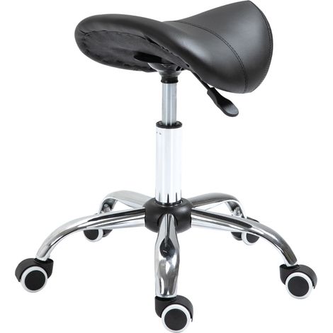 Tabouret de travail à roulettes réglable en hauteur avec assise rembourrée noire (1/5)