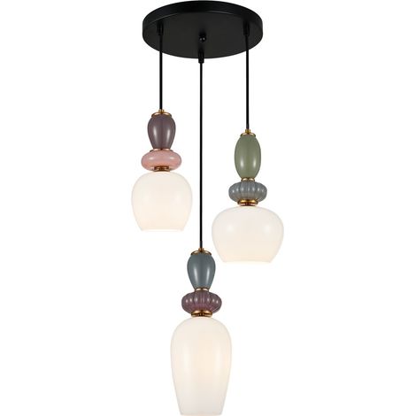 Suspension décorative Martelo 3xE27 40W noire multicolore verre et métal Italux (1/2)