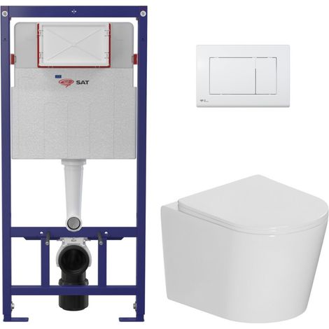 Swiss Aqua Technologies Pack WC con telaio leggero 112 cm ECO 2L SAT + WC sospeso Ceramia + placca bianco lucido (STECE14WT01-IN)