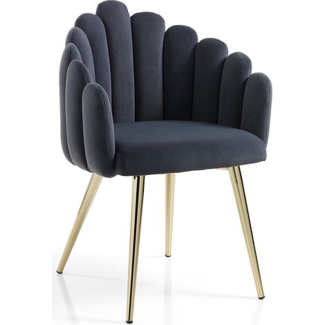 Design-Vintage-Stuhl in Muschelform, grauer Samt, goldene Beine, Modell Ville (1/4)