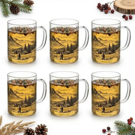 TAZA DE VIDRIO ESTAMPADO CIUDAD ZAKOPANE 400 ML JUEGO DE 6 TAZAS DE VIDRIO VIDRIO (1/5)