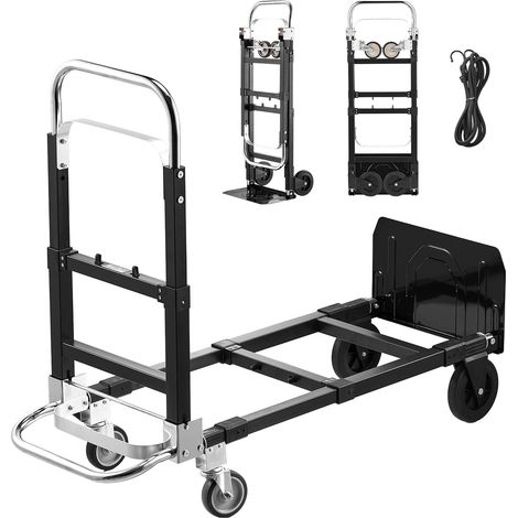 Mophorn Diable Pliant 2 en 1 Convertible en Chariot, Capacité de Charge 226,9 kg sur 4 Roues, avec Poignée Réglable, Chariot Polyvalent pour Maison, Bureau, Entrepôt et Supermarché (1/5)