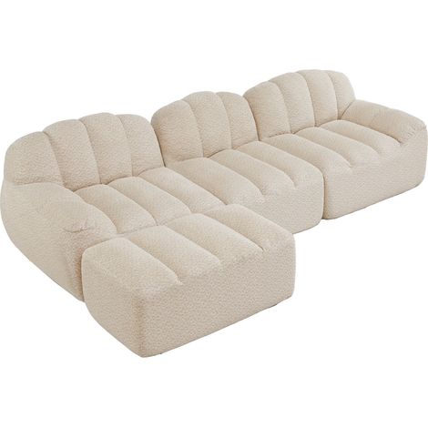 Modulares Ecksofa 3-Sitzer, mit Verbindbarer Ottomane und Tiefer Sitzfläche, Hochdichter Schaumstoff, Granulierter Fleece, Beige Weiß (1/5)