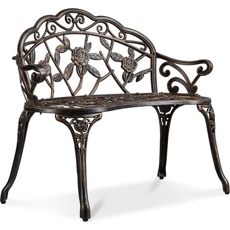 Yaheetech Panca da Giardino Panchina da Esterno a 2 Posti con Braccioli Vintage con Schienale Decorato in Alluminio 99,5 x 57 x 78,5 cm Bronzo