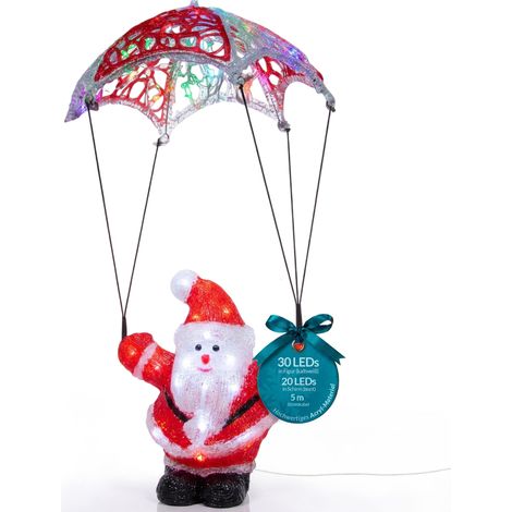 Figura Natalizia in Acrilico Luci a LED a Batteria o con Cavo Vari Modelli Decorazione di Natale Giardino Addobbo Decorativo Indoor Outdoor Babbo Natale Paracadute