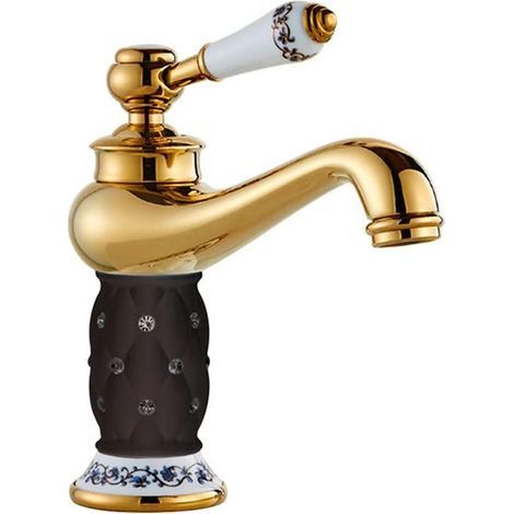 Single-hole basin tap, sink tap, hot and cold water tap (black, water supply hose included) (1/5)