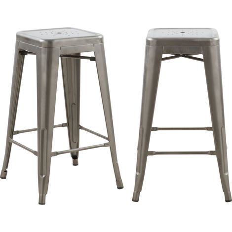 Lot de 2 tabourets pour îlot central 66 cm en métal chrome brillant - Indus