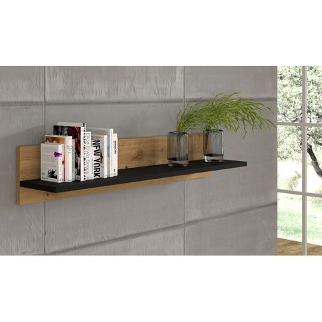 MÖBEL REGAL AUSGESTELLTES AURA 150x16x20cm EICHE SCHWARZ MATT (1/5)