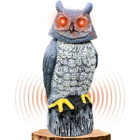 Hibou de jardin solaire avec détection de mouvement, tête pivotante, hululements réalistes et mode silencieux, statue et sculpture d'extérieur, décoration hibou pour la maison, le jardin, la terrasse (1/5)