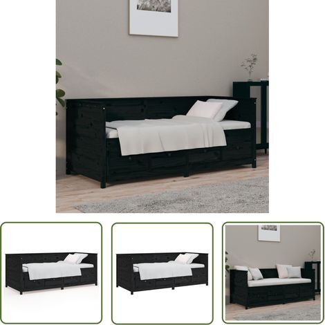 The Living Store Tagesbett Schwarz 75x190 cm Massivholz Kiefer - Tagesbett - Schlafsofa - Gästebett - Massivholzmöbel - Kiefernholz (1/5)