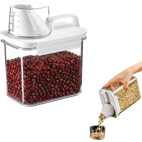 Contenitore da 1100 ml con coperchio, misurino per cereali, misurino per farina