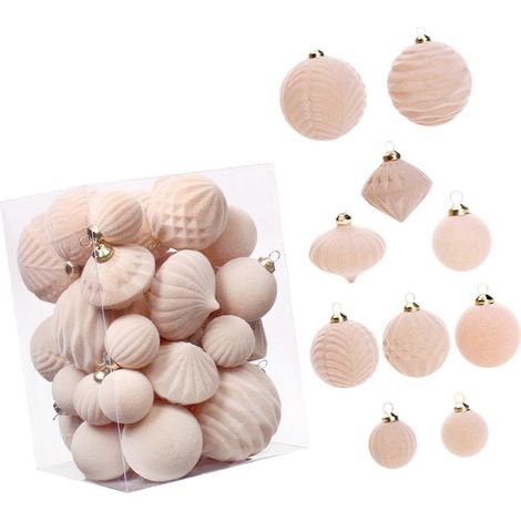 35er-Packung beflockter Weihnachtskugeln für Baum, Fenster, Weihnachtsdekoration, samtweiche, feste Weihnachtskugeln, Bienenweiß (1/5)