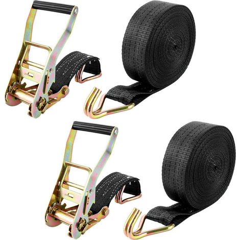 2er Set Spanngurte mit Ratsche und Haken, 10m, 800kg Tragkraft, Schwarz (1/5)