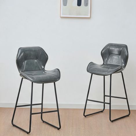 Lot de 2 tabourets de bar gris en simili cuir avec dossier (1/5)