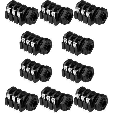 10 pièces 6.35mm 1/4 Pouces Femelle Mono stéréo Casque Audio Prise Panneau Montage connecteurs 6 Broches avec rondelles de Montage Noir (1/5)