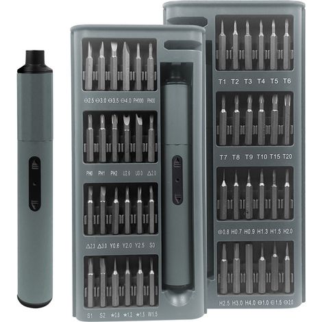 Jeu de tournevis électrique sans fil rechargeable 50 en 1 avec moteur silencieux et 4 lampes LED, idéal pour les travaux de réparation de précision.