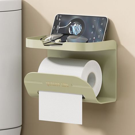 Wall-mounted toilet paper holder, green, 1811.713.7 cm, multifunctional toilet paper/towel holder without drilling. (1/5)