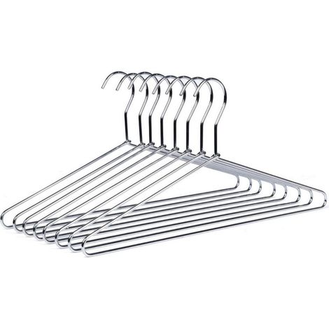 Set mit 10 silberverchromten Kleiderbügeln aus Metall, 43 cm, elegant und hochwertig, für Anzüge, T-Shirts, Hemden, Jacken, Kleider, langlebig (1/4)